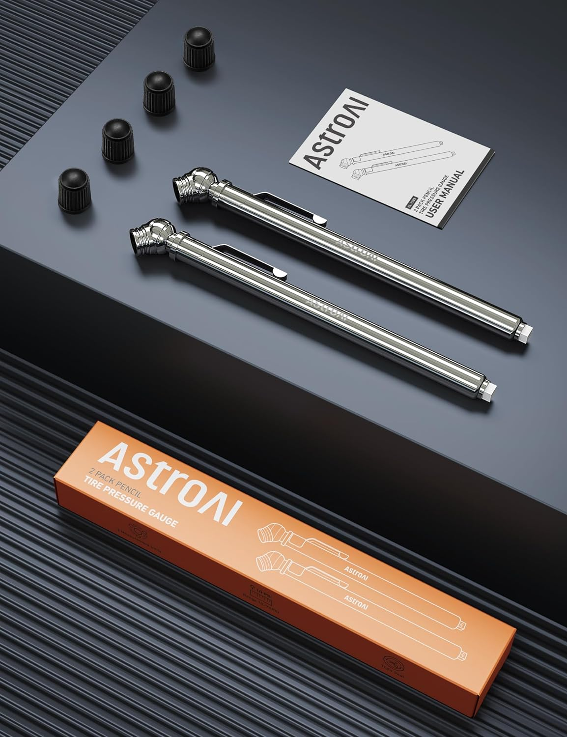 Precision Pencil Tire Pressure Gauge 2 Pack - 10-75 PSI, Durable Stainless Steel & Metal Nozzle, Perfect for Cars, Bikes, and More!