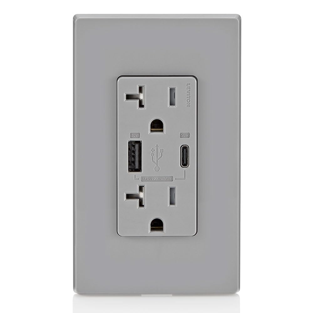 T5832-W Type-A USB In-Wall Charger with 20A Tamper-Resistant Outlet for Smartphones, White Finish