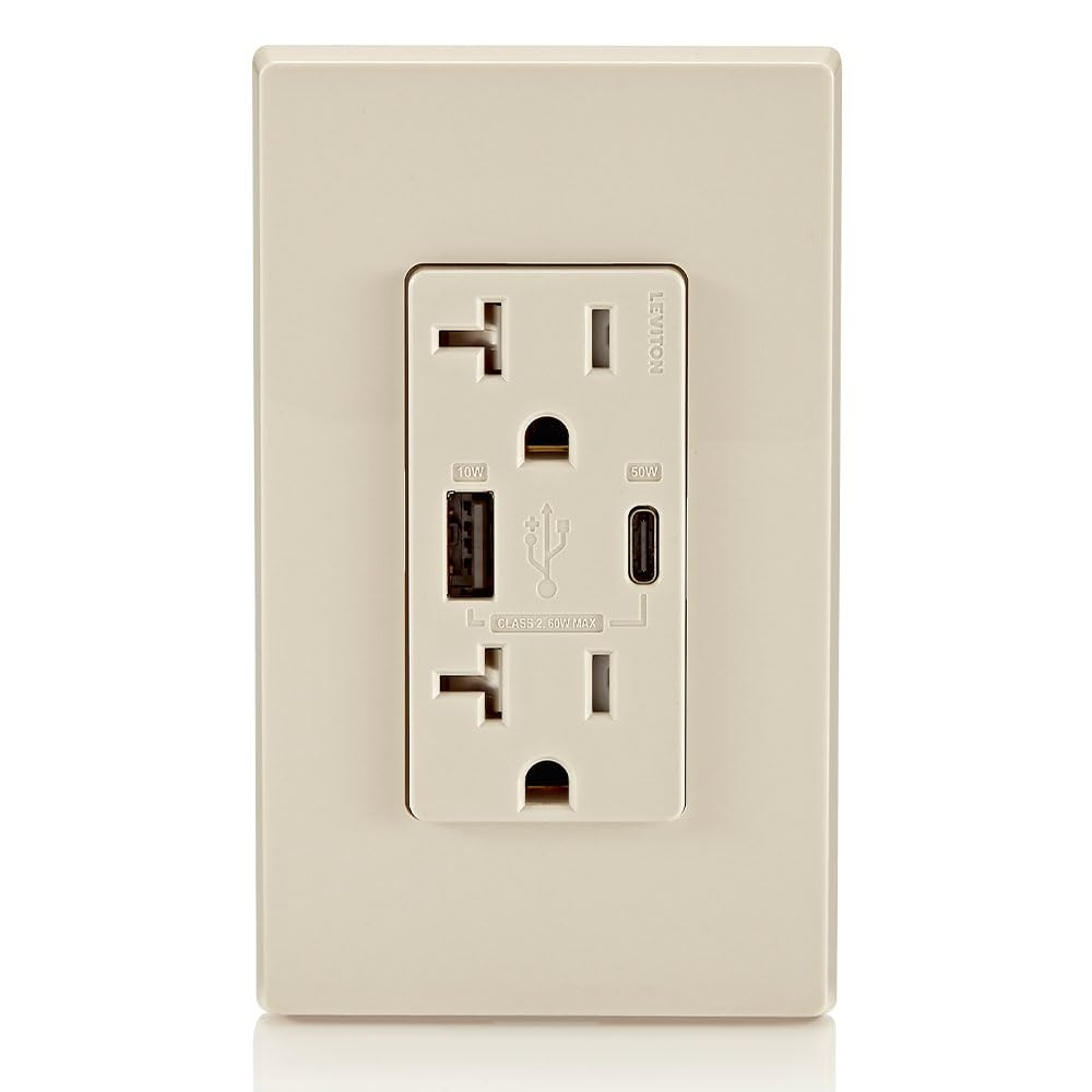 T5832-W Type-A USB In-Wall Charger with 20A Tamper-Resistant Outlet for Smartphones, White Finish