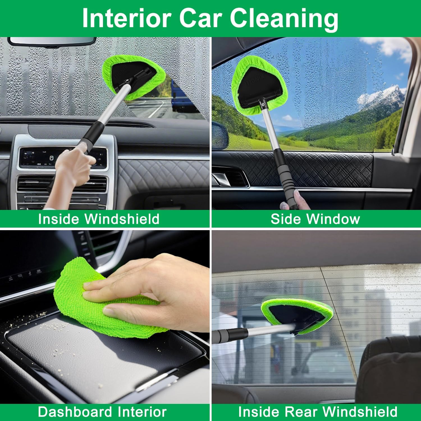Ultimate Windshield Cleaner Tool – Upgrade Your Car and Home Cleaning with Large Head, Extendable Handle & 4 Microfiber Pads for a Spotless Shine!