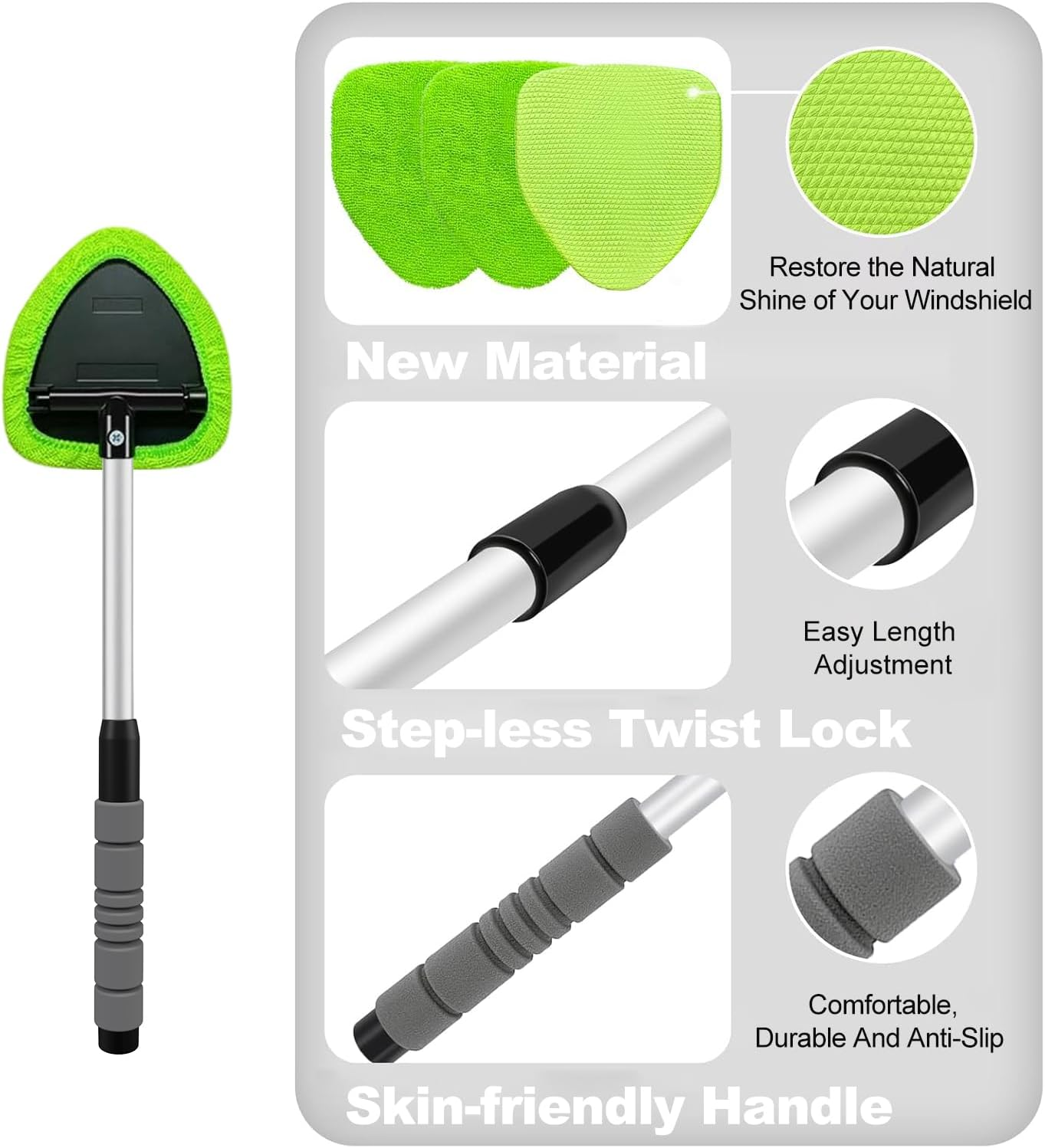 Ultimate Windshield Cleaner Tool – Upgrade Your Car and Home Cleaning with Large Head, Extendable Handle & 4 Microfiber Pads for a Spotless Shine!