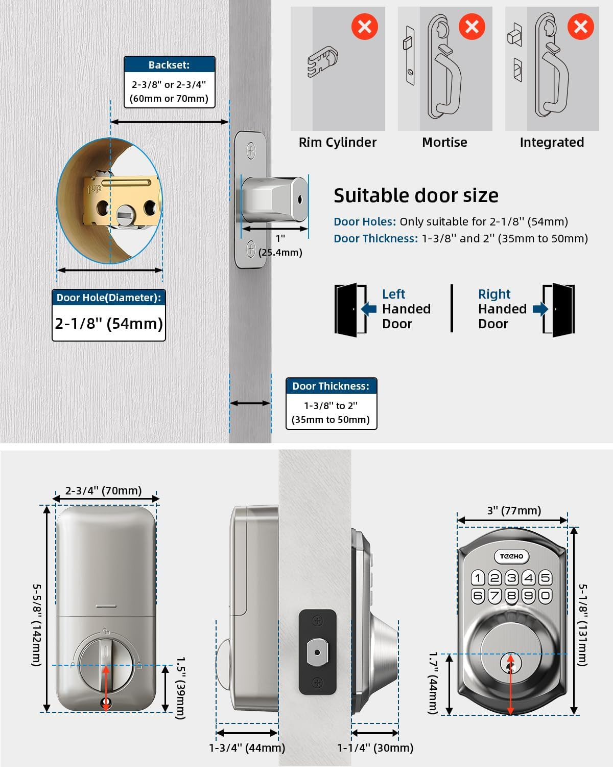 Smart Keyless Entry Door Lock with Keypad - Satin Nickel Deadbolt with Auto Lock & Easy Installation - Includes 2 Keys