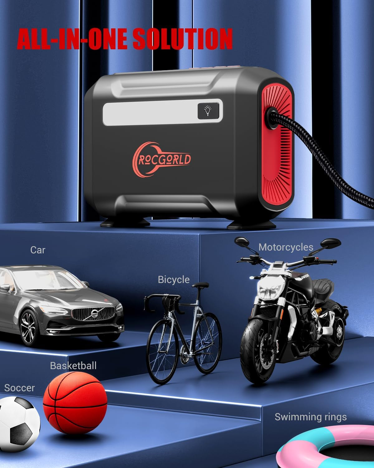 R8 Portable Tire Inflator - Fast 3X Inflation Air Compressor with Dual Digital Screen for Car, Bike, and Sports Equipment