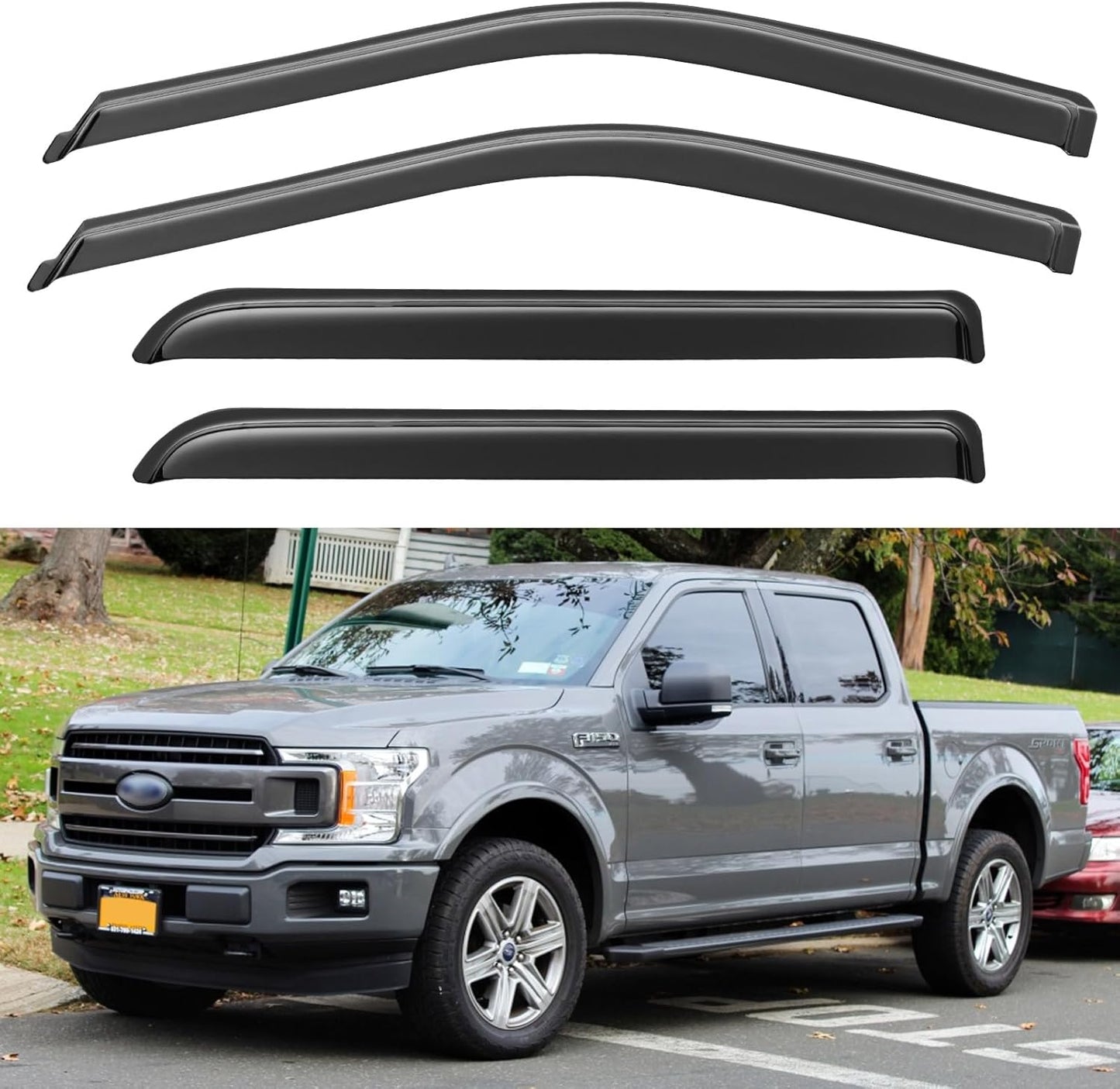 Premium Window Visors Rain Guards for 2015-2025 Ford F150 Supercrew - Out-Channel Sun & Rain Shades Vent Deflectors for F-150 Raptor, F250, F350, F450, F550 Super Duty Crew Cab