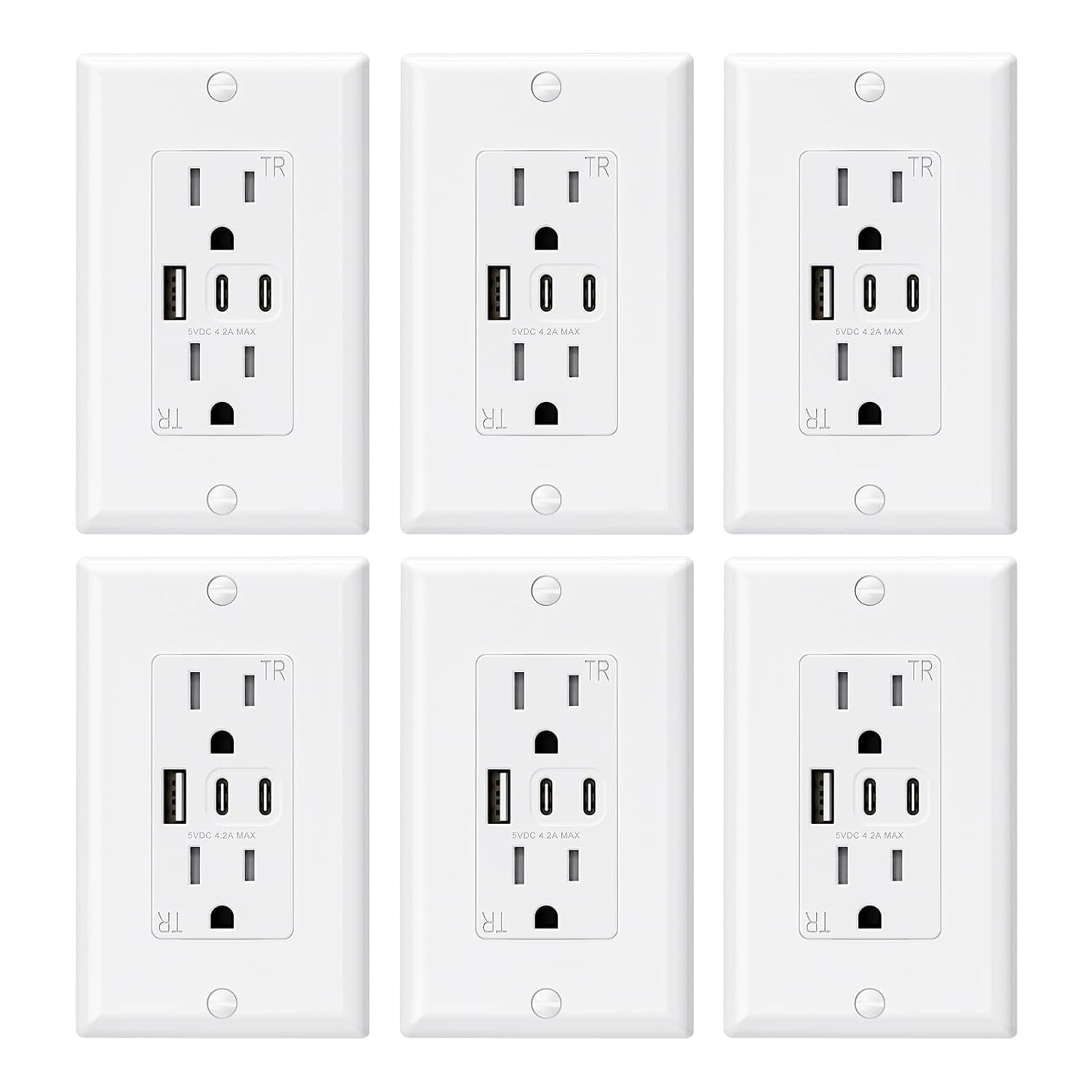 15 Amp Wall Outlet with 3 USB Ports, Dual USB-C Ports, Tamper-Resistant Design, Includes Wall Plate, UL/CUL Listed, Black, 1 Pack