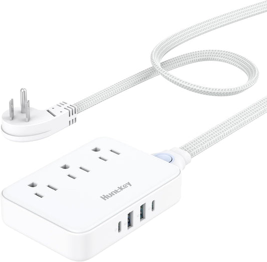 Professional Power Strip with Detachable Cord (4FT), 3 Non-Surge Outlets for Travel and Cruise, 4 USB Ports (2 USB-C, 2 USB-A), ETL Certified