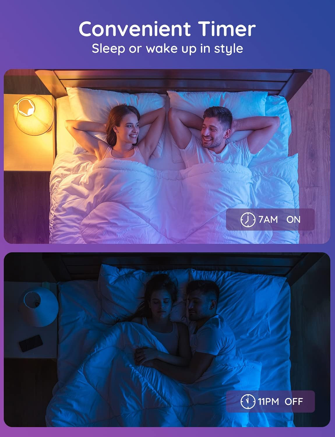 Smart Color Changing LED Light Bulbs, Compatible with Alexa and Google Assistant, 16 Million RGBWW Colors, WiFi & Bluetooth Enabled, Music Sync, A19, 800 Lumens, Pack of 4