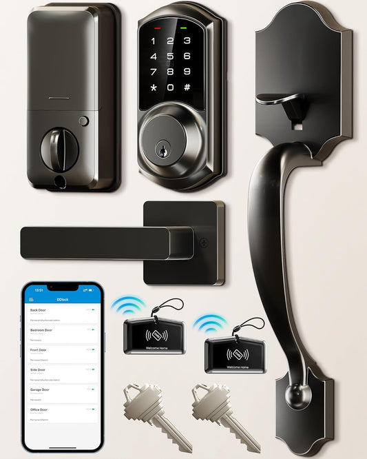 Smart Front Door Lock Set VE06-H - Keyless Entry with App Control, Touchscreen Keypad & Lever Handle - Matte Black, Easy Install & Auto Lock