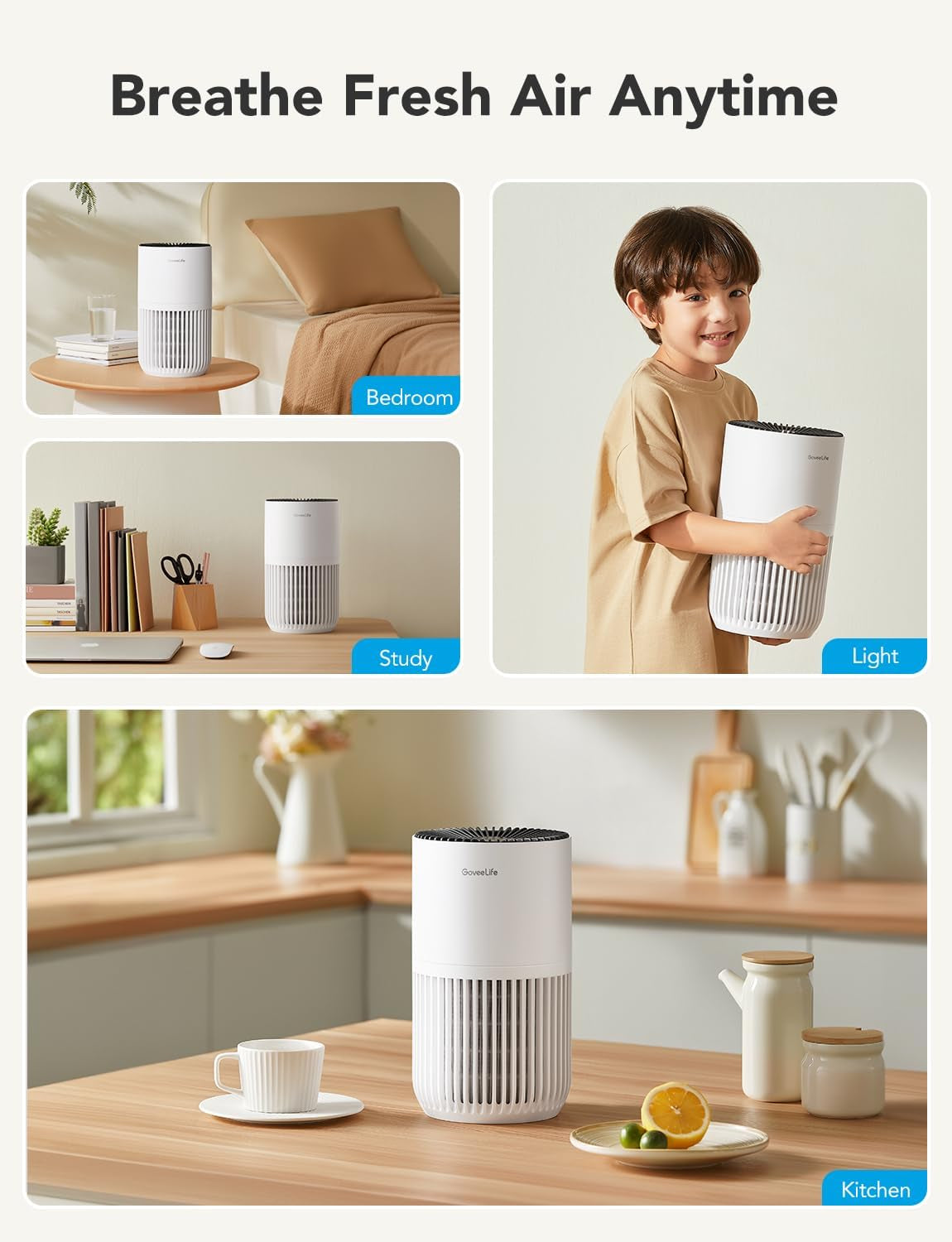 Compact Smart Air Purifier for Bedrooms with App and Alexa Control - Efficiently Removes Pet Hair, Odors, Pollen, and Smoke - Portable with 3 Speed Settings, 2 Modes, Timer, and Aroma Function for Home Use
