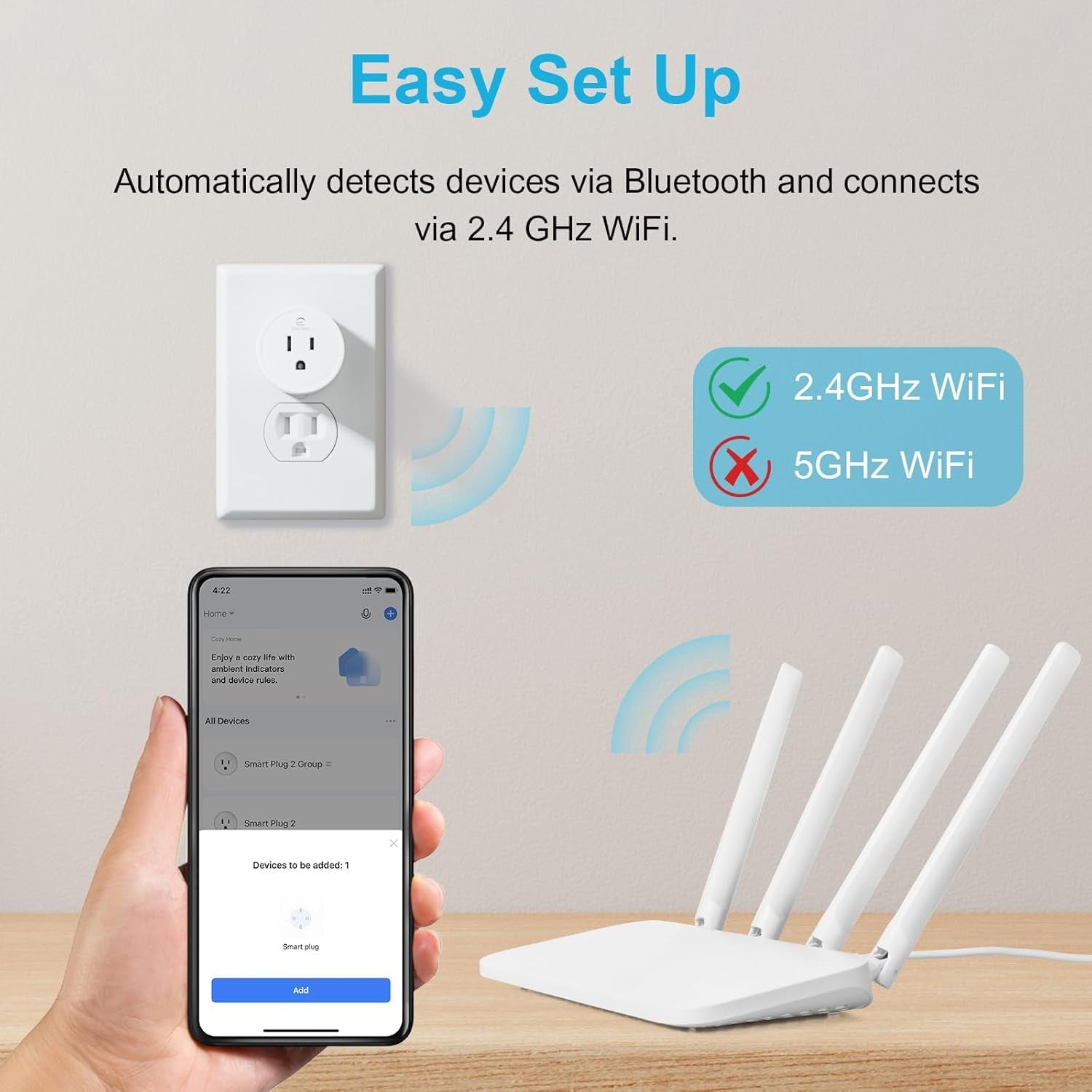 Smart Home WiFi Outlet - 4-Pack Smart Plugs Compatible with Alexa & Google Home, Remote Control and Timer Function, 2.4GHz WiFi Only
