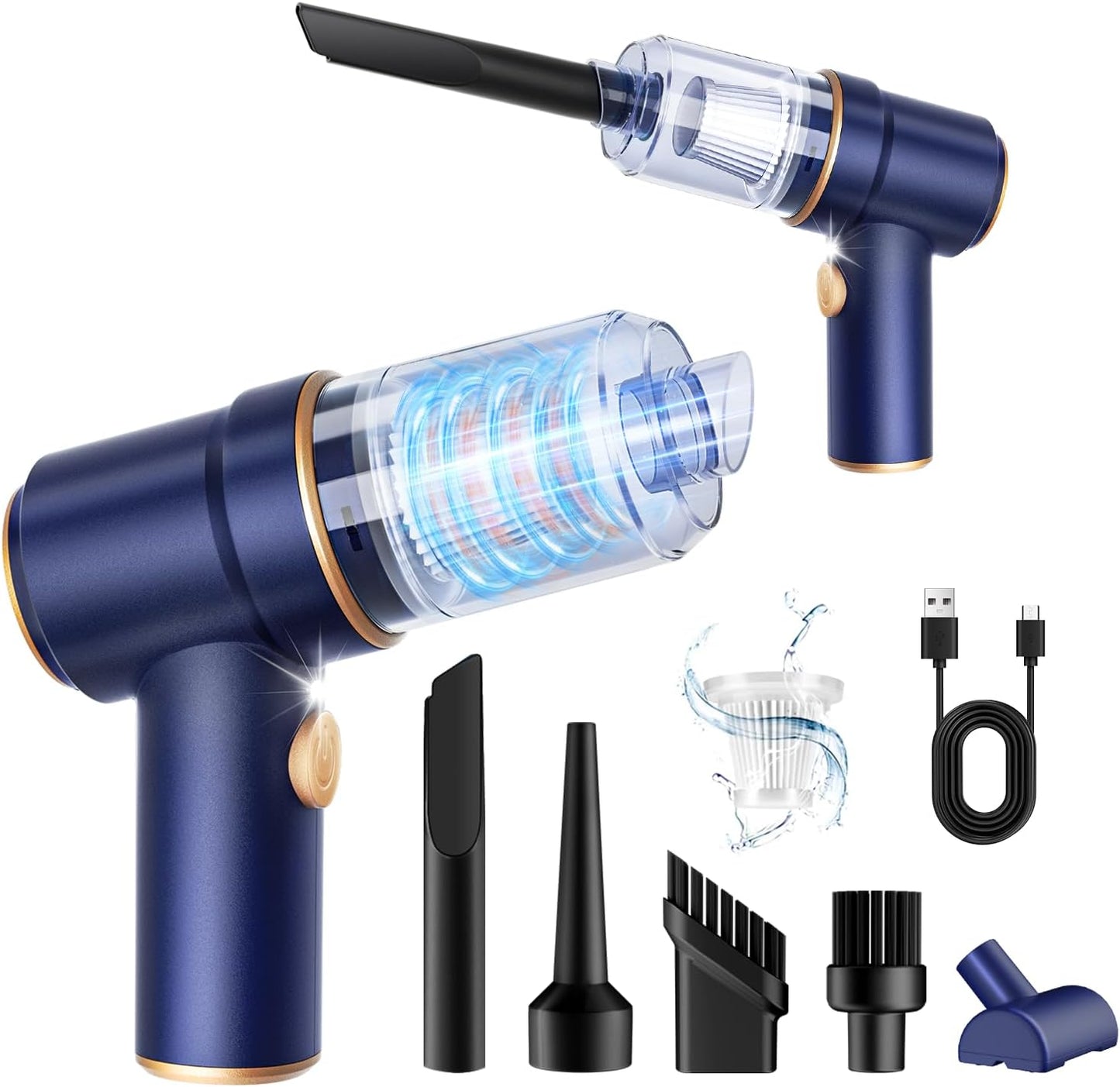 High-Power Handheld Car Vacuum Cleaner - 9000Pa Suction, LED Light & Multi-Nozzles for Home, Office & Pet Cleanup