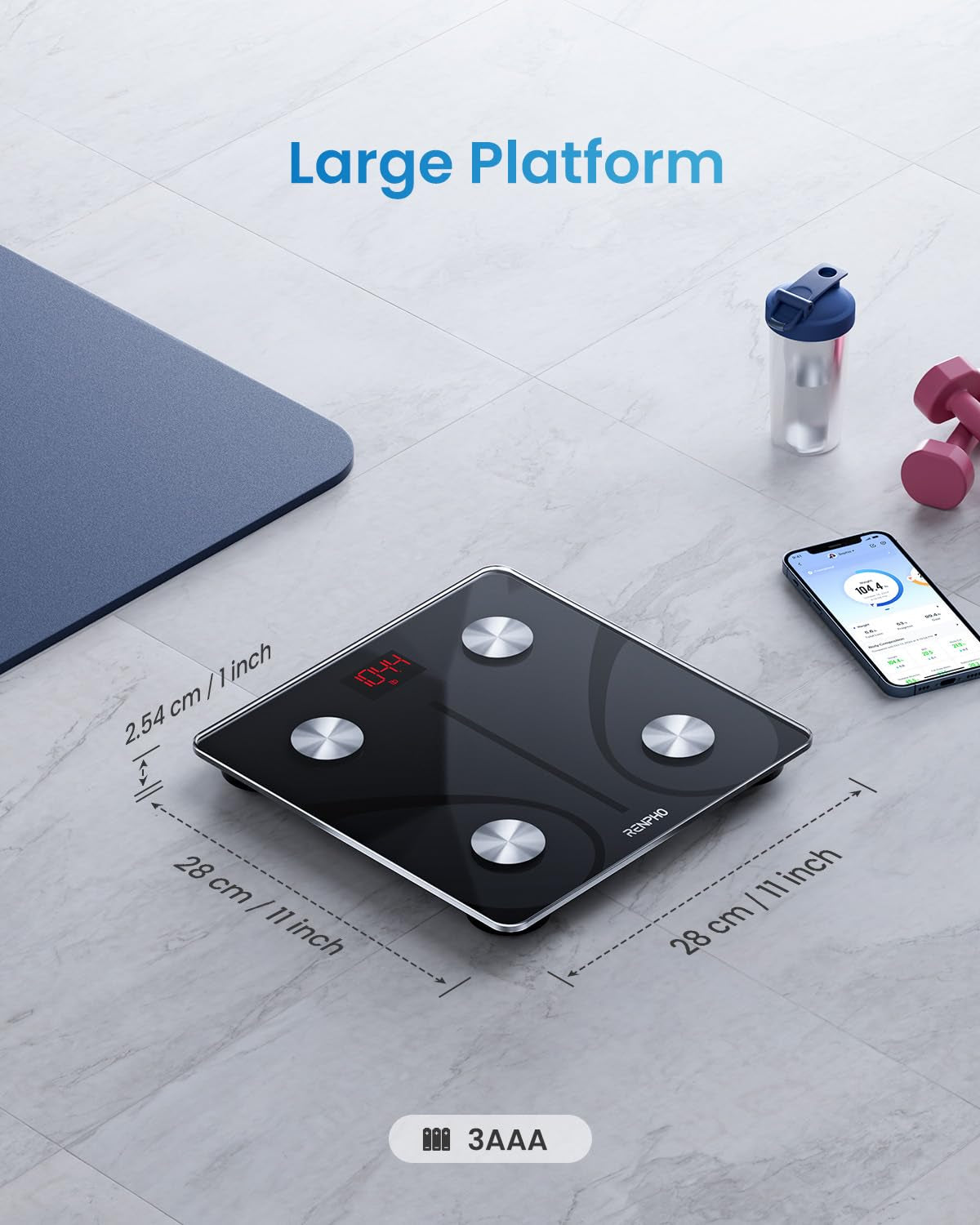 Elis 1 Smart Body Composition Scale with Bluetooth Connectivity and Smartphone App, 400 lbs Capacity, Digital BMI and Body Fat Analysis