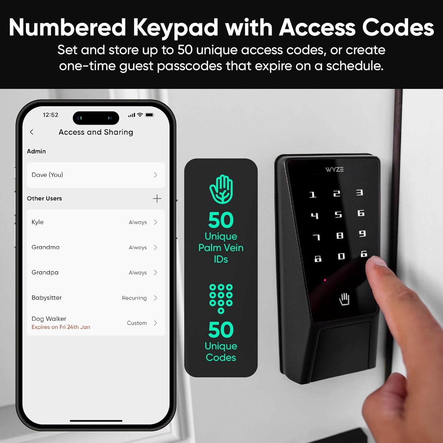 Smart Palm Lock - Keyless Entry Door Lock with Advanced Palm Vein Recognition, Wi-Fi, Alexa & Google Compatibility, Auto Lock, Dual Battery, and Mechanical Key