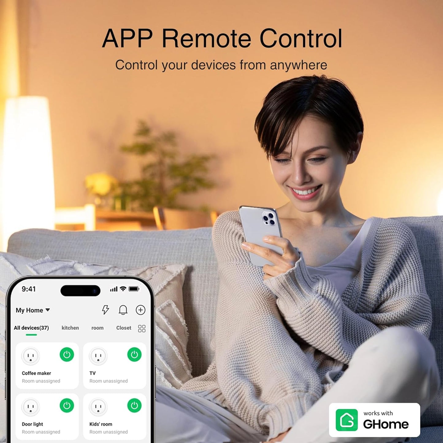 WiFi Smart Plug Compatible with Alexa and Google Home, Remote Control Smart Outlet Timer, 2.4GHz Wi-Fi, No Hub Required, ETL and FCC Certified