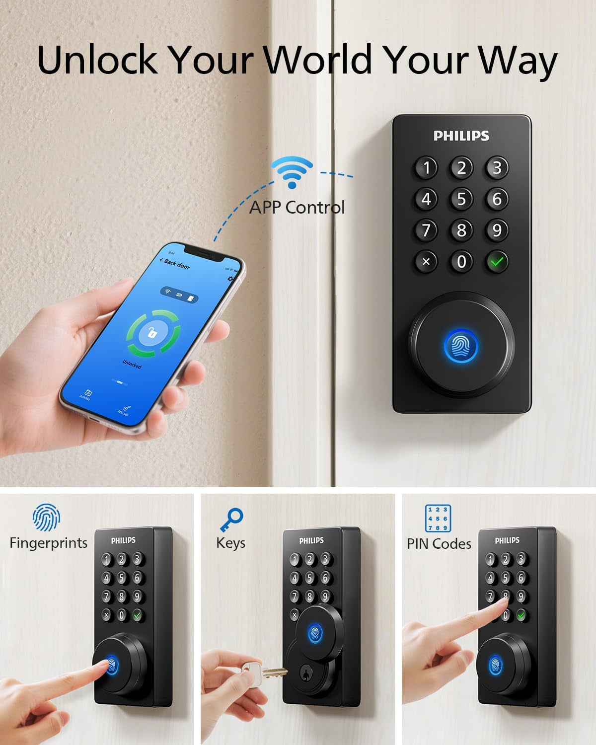 Wi-Fi Enabled Smart Deadbolt Lock with Keyless Entry, Compatible with Alexa and Google Assistant, Remote Access, Built-In Wi-Fi, App Control, Fingerprint and Passcode Unlock, Auto Lock Feature