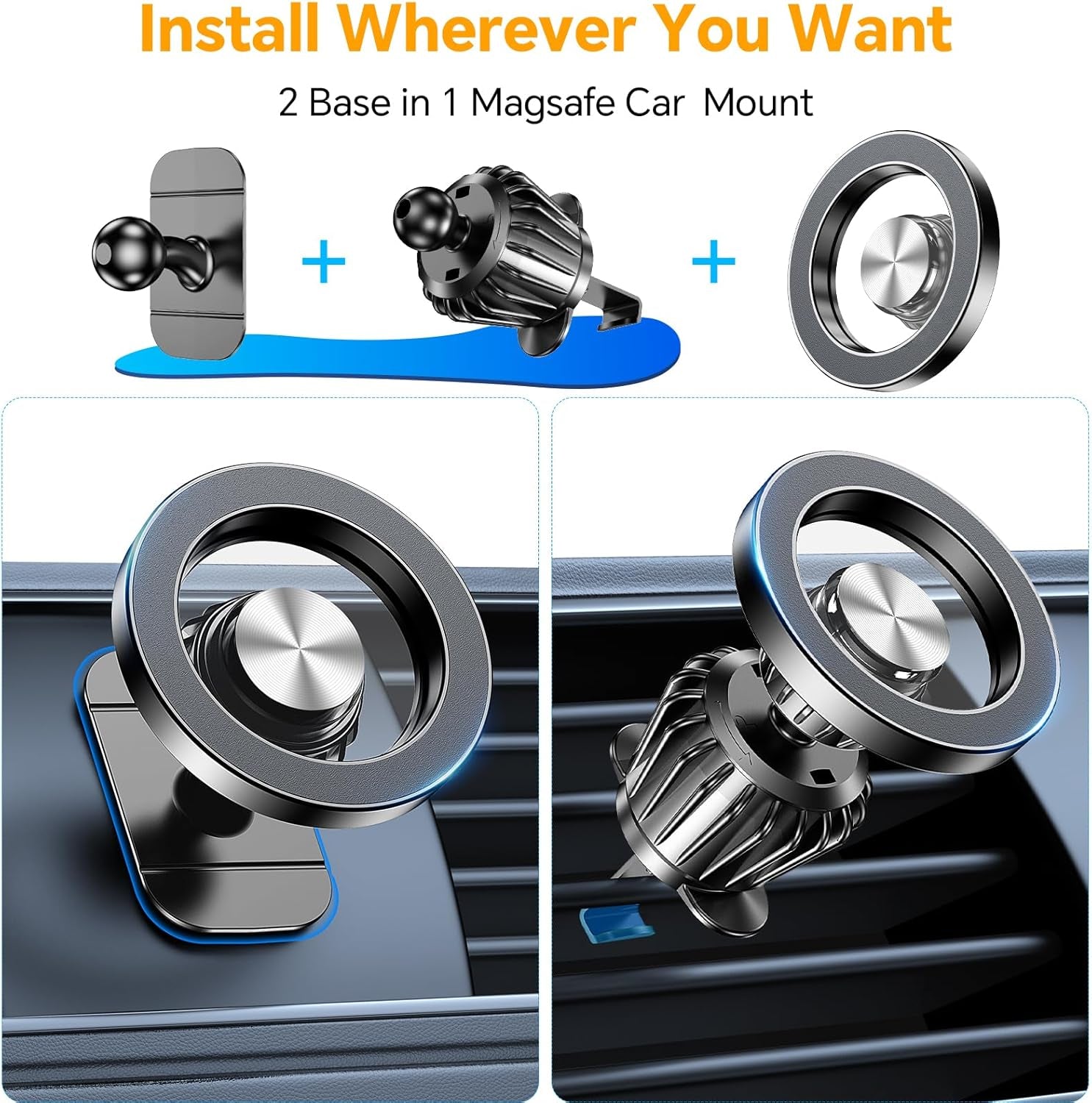 MagSafe Car Mount with 20 Strong Magnets - Magnetic Phone Holder for iPhone 17/16/15/14 - Perfect Dash Mount for Men & Women