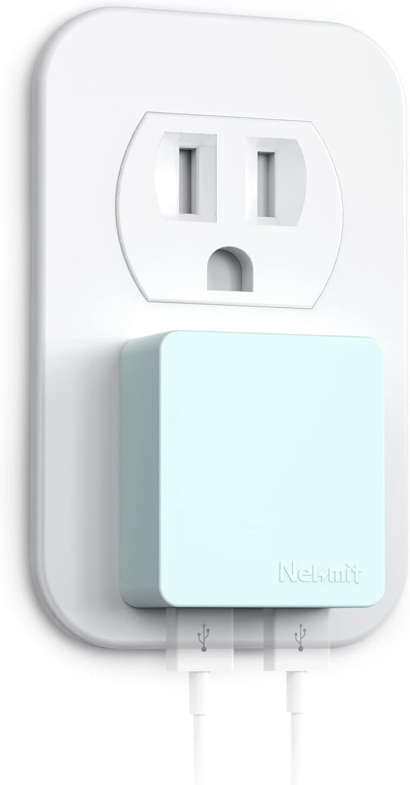 Dual Port Ultra-Slim Flat USB Wall Charger with Smart IC Technology, White