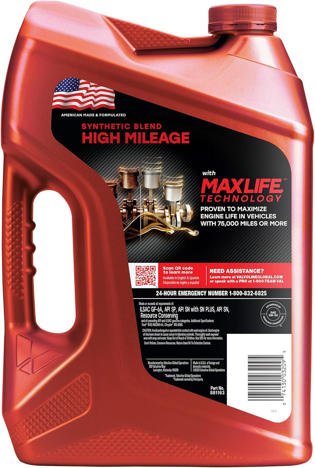 Maxlife Technology High Mileage 5W-30 Synthetic Blend Motor Oil - 5 QT for Ultimate Engine Protection
