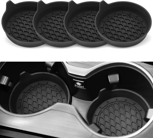 Universal Non-Slip Silicone Car Cup Holder Coasters - 4 Pack Black Interior Accessories for Men and Women
