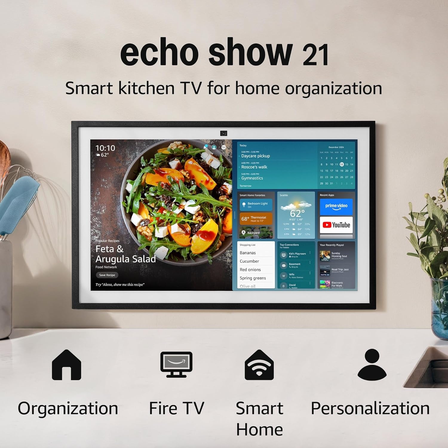 Echo Show 15 (Latest Model), Full HD 15.6" Kitchen Hub for Home Management, Featuring Integrated Fire TV and Alexa