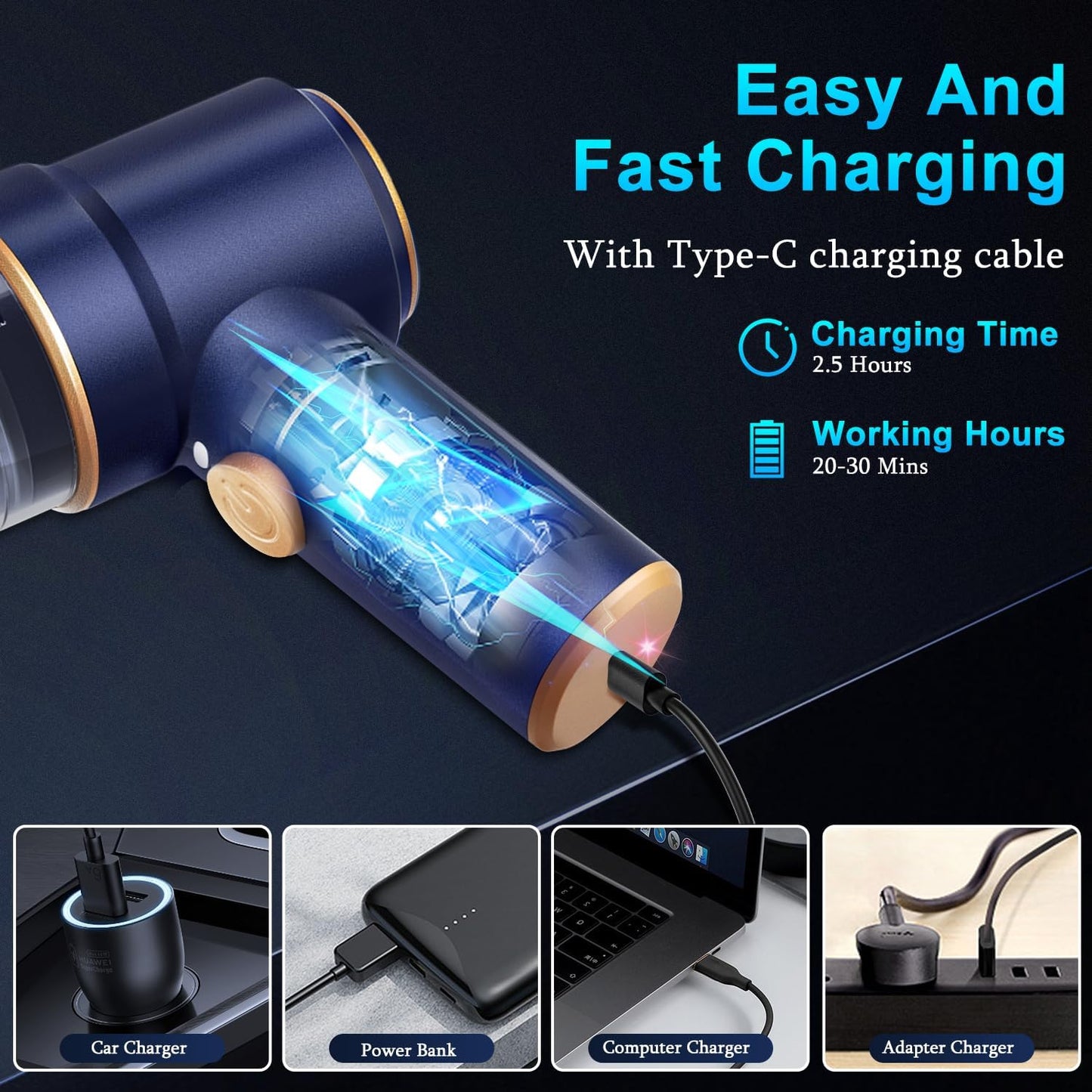 High-Power Handheld Car Vacuum Cleaner - 9000Pa Suction, LED Light & Multi-Nozzles for Home, Office & Pet Cleanup