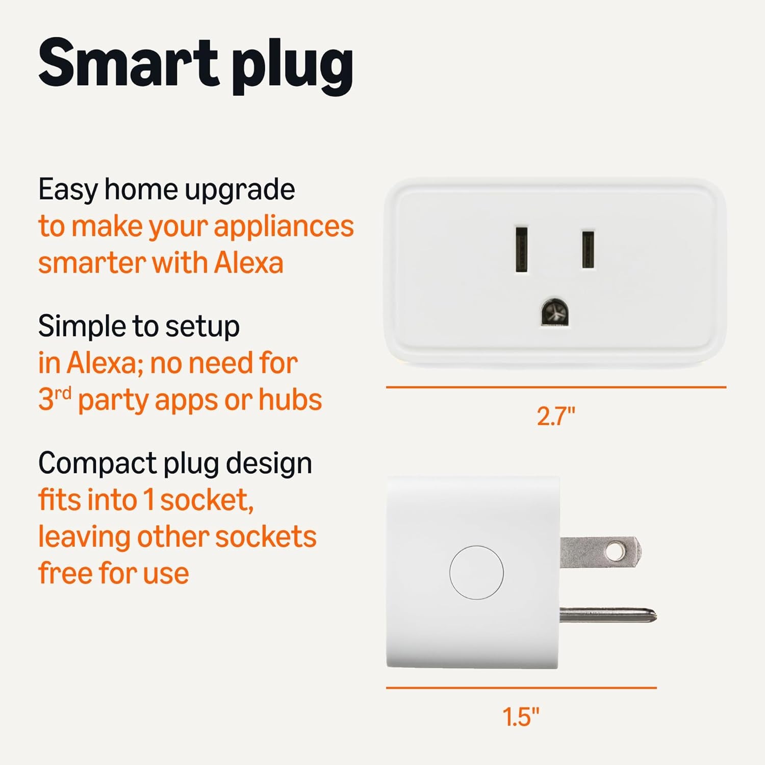 Smart Plug for Alexa, 2.4 GHz Wi-Fi, No Hub Required, 4-Pack, White