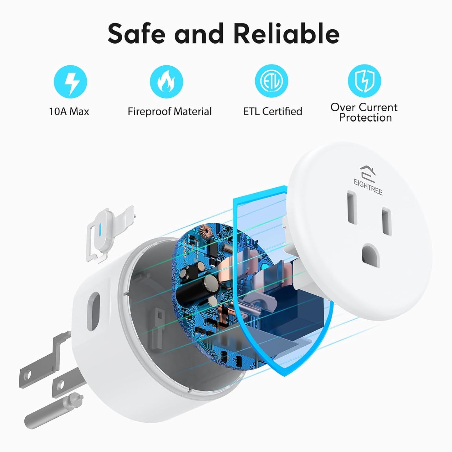 Smart Home WiFi Outlet - 4-Pack Smart Plugs Compatible with Alexa & Google Home, Remote Control and Timer Function, 2.4GHz WiFi Only