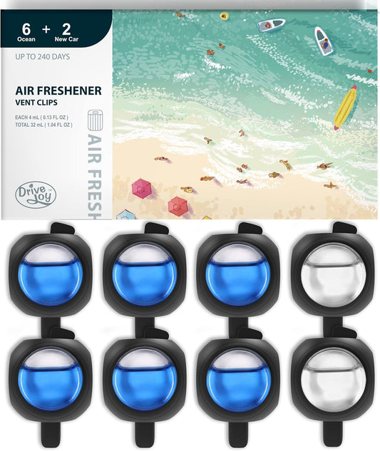 Ultimate Car Air Freshener Vent Clips - 8 Pack with 6 Ocean & 2 New Car Scents, Lasts Up to 240 Days, Perfect Odor Eliminator for Men & Women