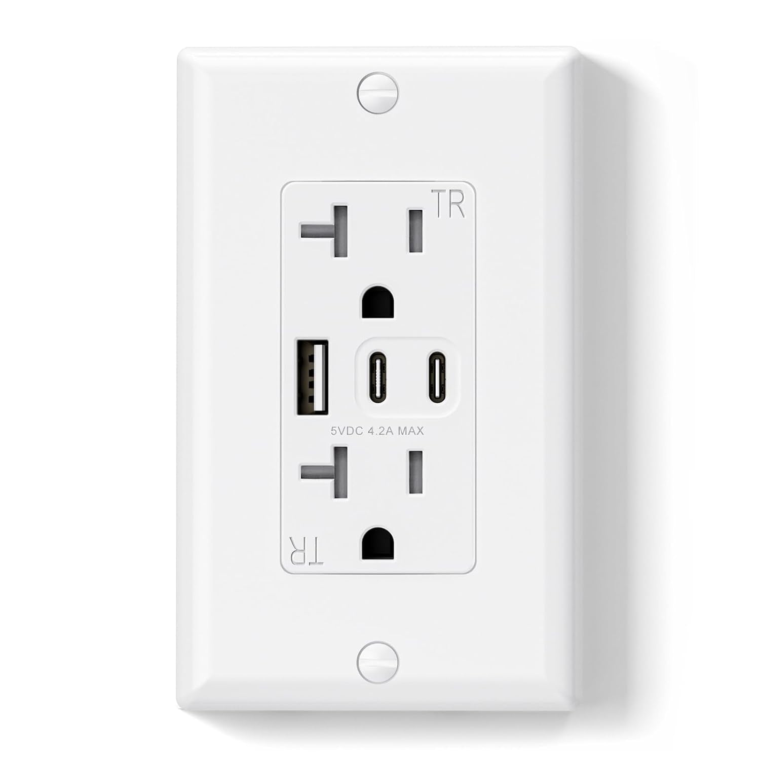 15 Amp Wall Outlet with 3 USB Ports, Dual USB-C Ports, Tamper-Resistant Design, Includes Wall Plate, UL/CUL Listed, Black, 1 Pack