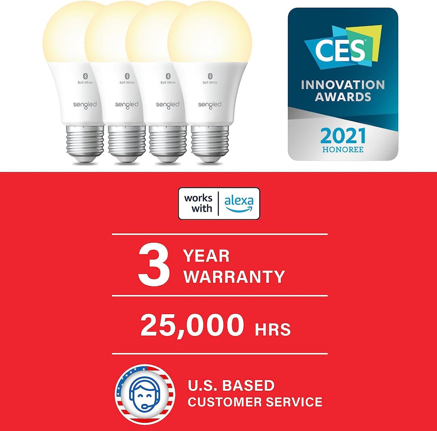 Alexa-Compatible Smart Light Bulb, S1 Auto Pairing, Warm White, Bluetooth Mesh Technology, E26 Base, 60W Equivalent, 800 Lumens, Single Pack