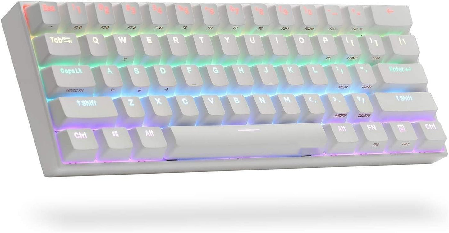 60% Wired/Wireless Mechanical Keyboard with Kailh Box White Switches and White Case - Fully Programmable Keys - True RGB Backlighting - Tap Arrow Keys - Double Shot PBT Keycaps - NKRO - 1900mAh Battery