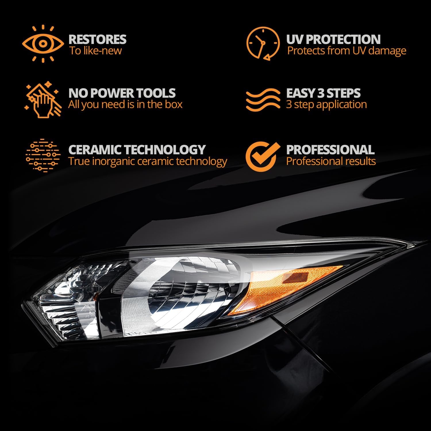 Revive Your Headlights with the ® Ceramic Headlight Restoration Kit – Lasts for Life, No Power Tools Needed, 10 Wipe Kit for Like-New Clarity!