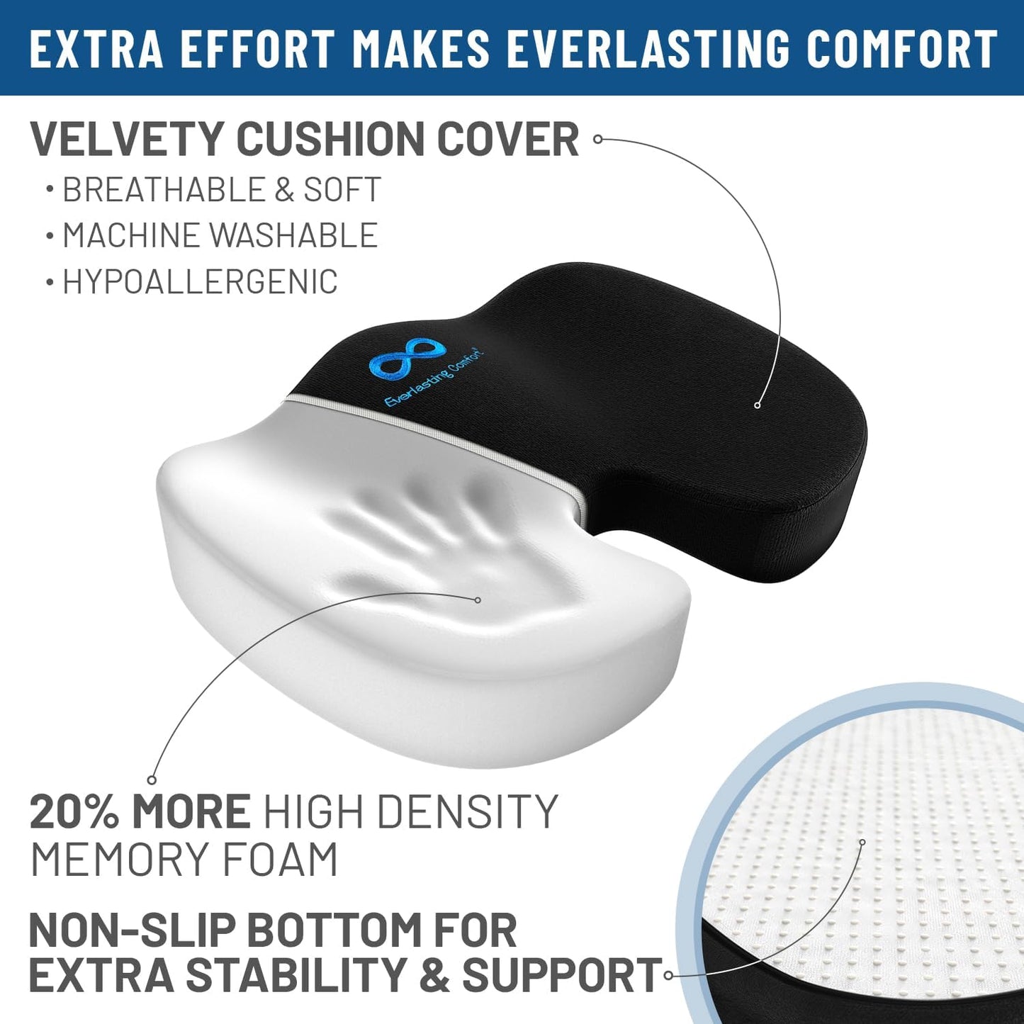 Ultimate Comfort Memory Foam Seat Cushion - Ergonomic Relief for Tailbone Pain, Sciatica & Back Support for Office Chairs & Car Seats
