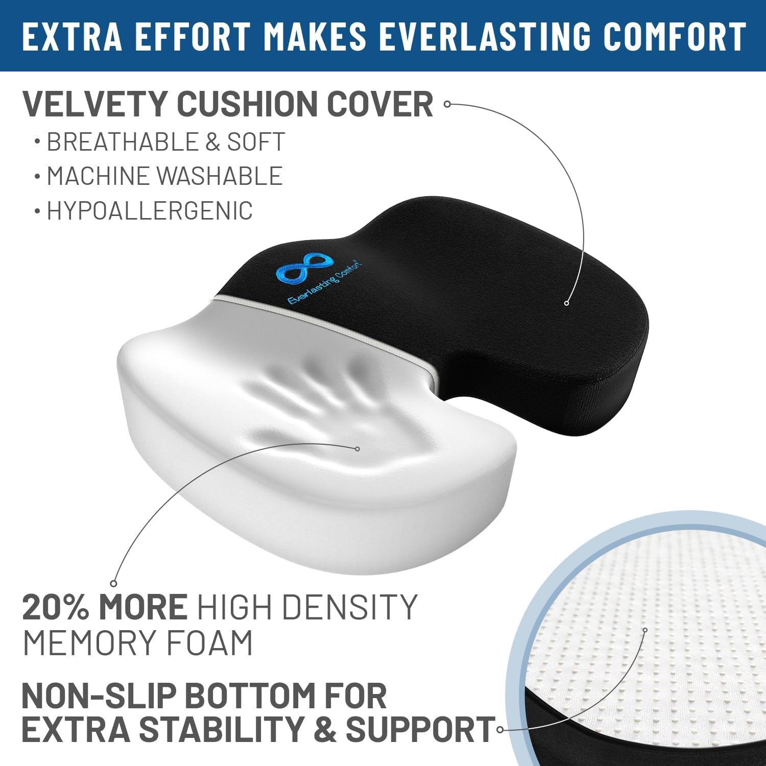 Ultimate Comfort Memory Foam Seat Cushion - Ergonomic Relief for Tailbone Pain, Sciatica & Back Support for Office Chairs & Car Seats