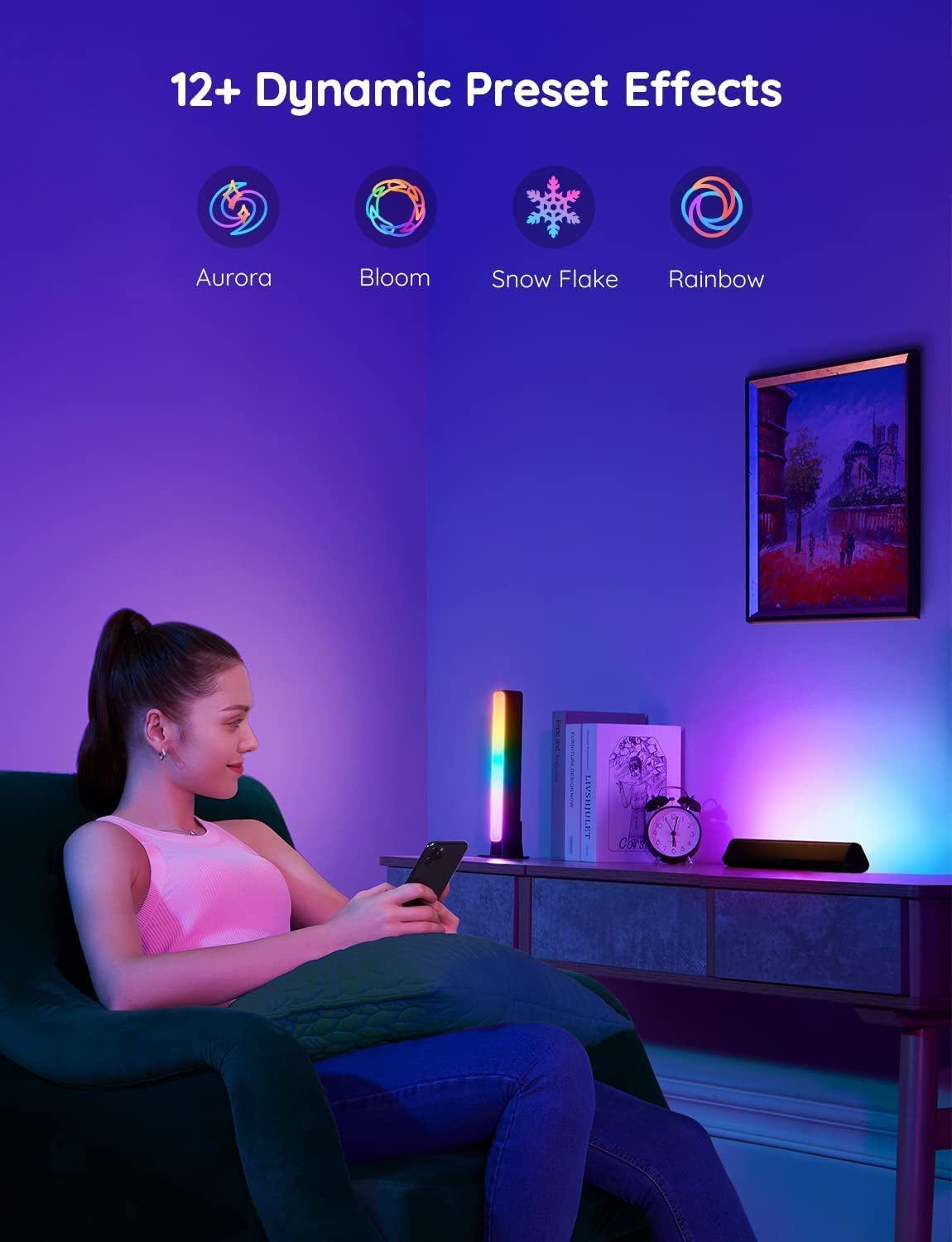 Smart LED Light Bars Compatible with Alexa and Google Assistant, RGBICWW Wi-Fi TV Backlighting with Scene and Music Modes for Gaming, Photography, PC, and Room Decor