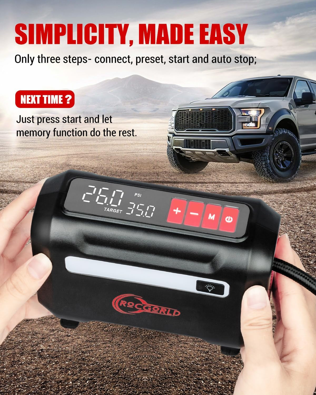 R8 Portable Tire Inflator - Fast 3X Inflation Air Compressor with Dual Digital Screen for Car, Bike, and Sports Equipment