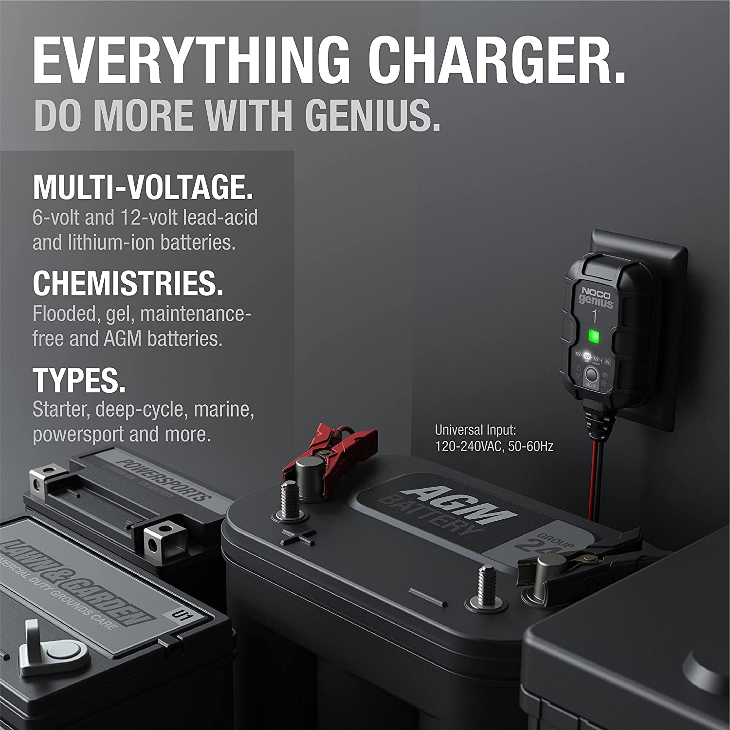 GENIUS1 Smart Battery Charger - 1A 6V/12V Automatic Maintainer & Trickle Charger with Overcharge Protection & Temperature Compensation for Lead-Acid & Lithium Batteries