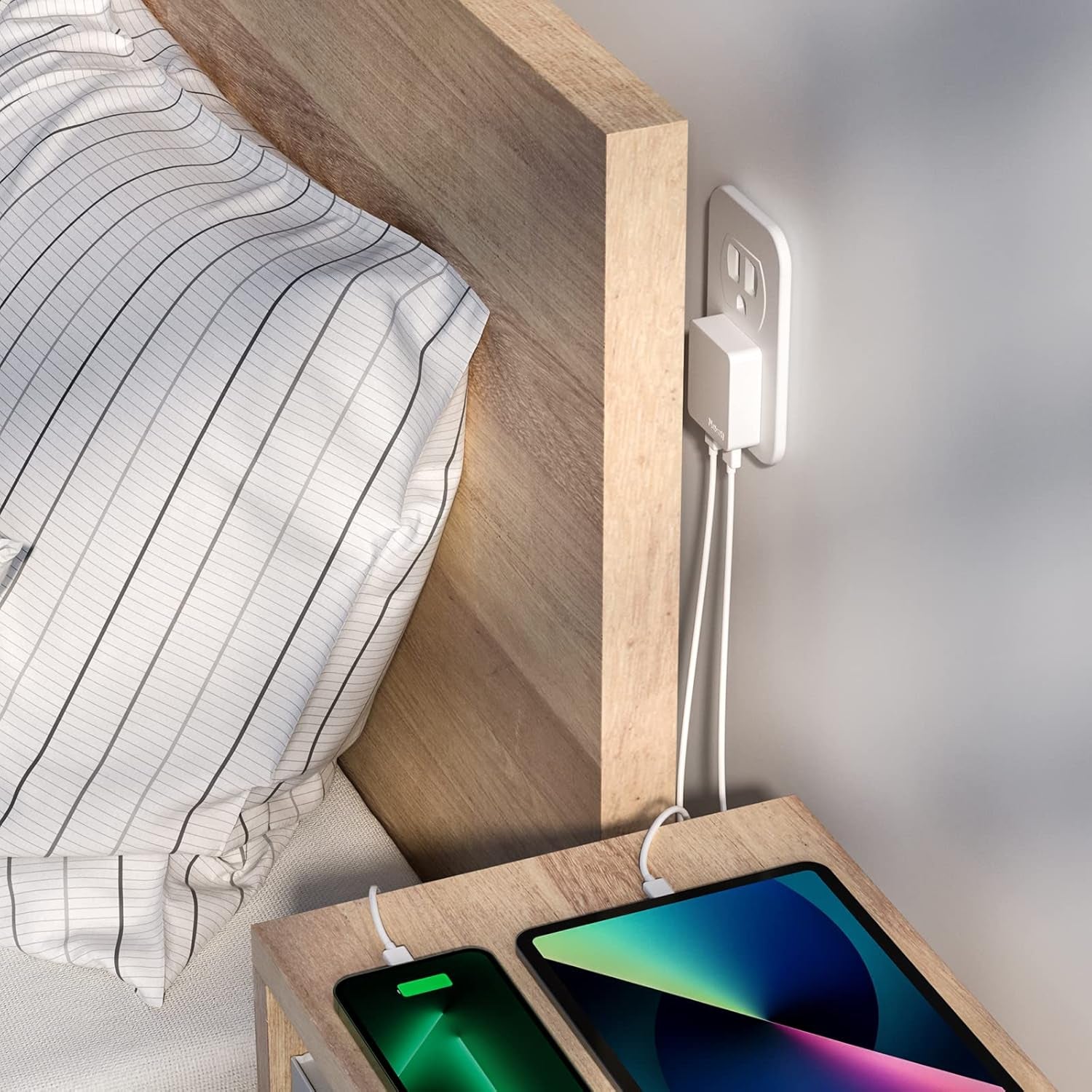 Dual Port Ultra-Slim Flat USB Wall Charger with Smart IC Technology, White