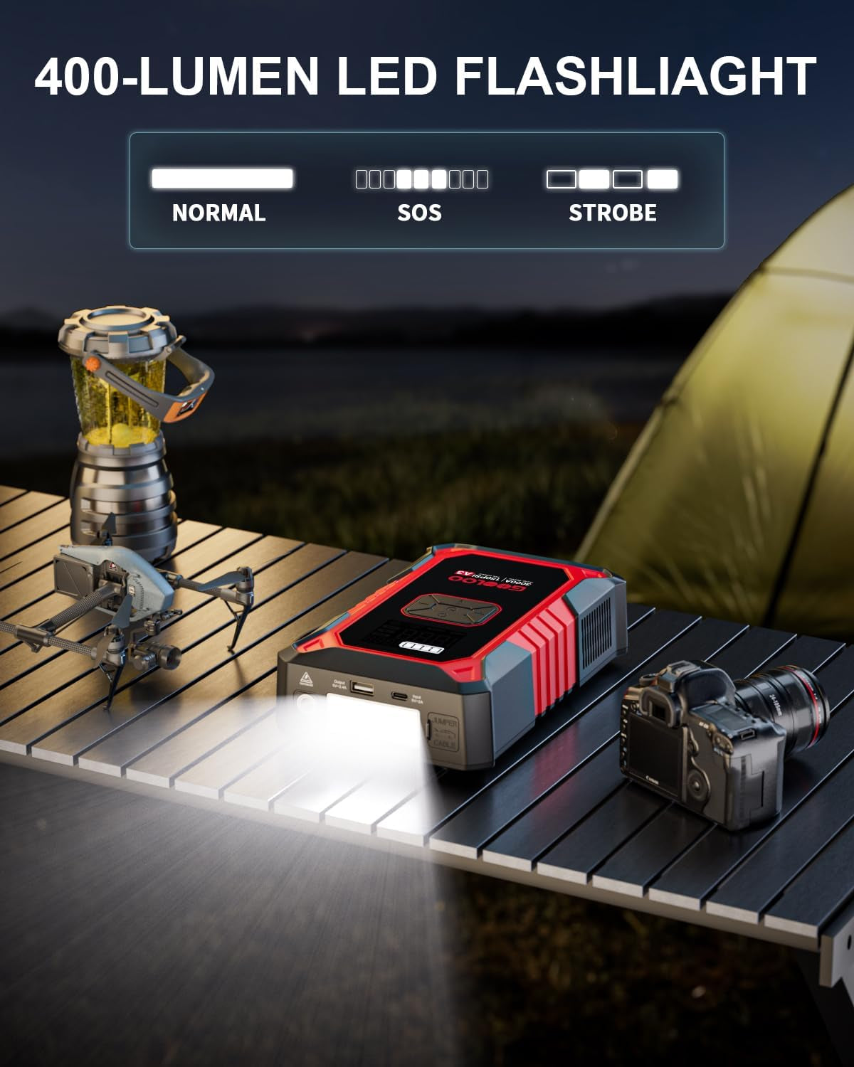 Powerful A3 Jump Starter & Air Compressor - 3000A Portable Car Battery Booster for Gas & Diesel Vehicles with 150PSI Auto-Shutoff Tire Inflator