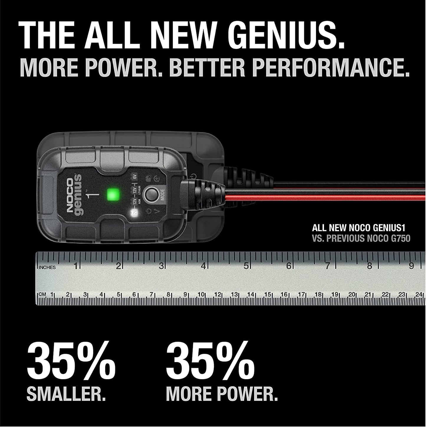 GENIUS1 Smart Battery Charger - 1A 6V/12V Automatic Maintainer & Trickle Charger with Overcharge Protection & Temperature Compensation for Lead-Acid & Lithium Batteries