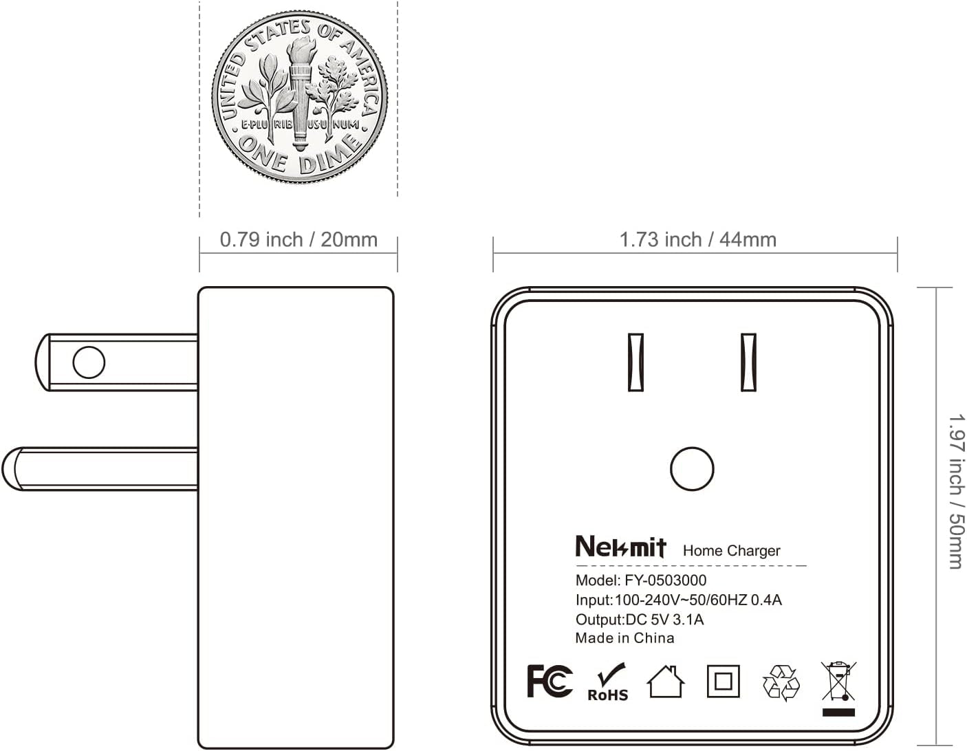 Dual Port Ultra-Slim Flat USB Wall Charger with Smart IC Technology, White