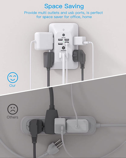 Multi-Functional Outlet Extender with Night Light, USB Wall Charger Surge Protector, and 4 USB Ports (including 1 USB-C) for Home, Office, and Dorm Room - ETL Certified