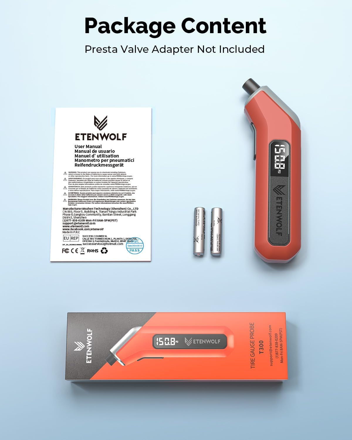T300 Digital Tire Pressure Gauge - Accurate 3-200 PSI Measurement, ANSI B40.7 Certified, Replaceable AAA Batteries, Eye-Catching Vivid Orange Design