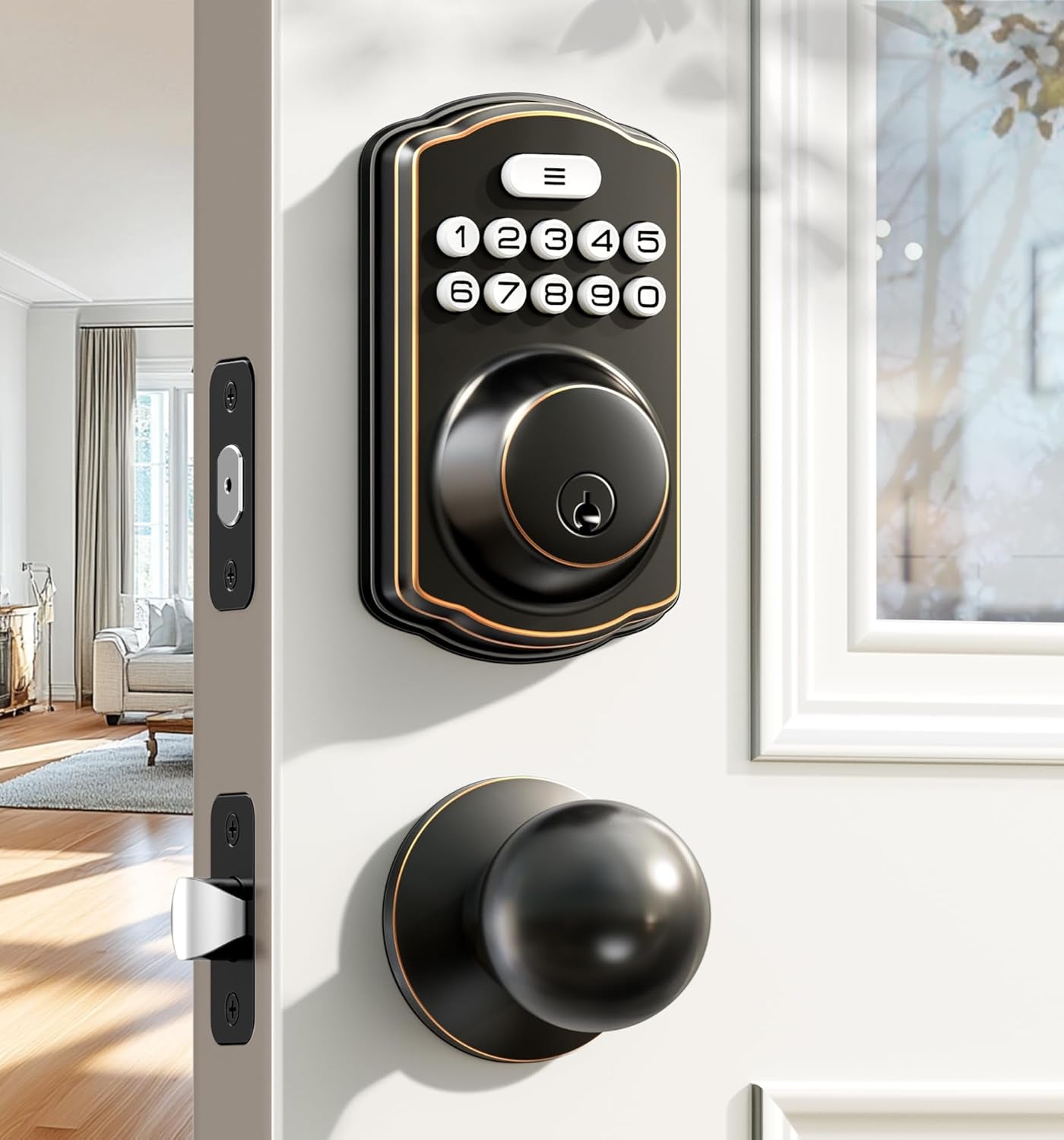 Smart Keyless Entry Door Lock Set - Electronic Backlit Keypad Deadbolt with 2 Knobs, Auto Lock, One-Time Codes & Easy Installation in Matte Black
