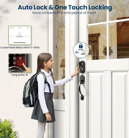 Smart Front Door Lock Set VE06-H - Keyless Entry with App Control, Touchscreen Keypad & Lever Handle - Matte Black, Easy Install & Auto Lock