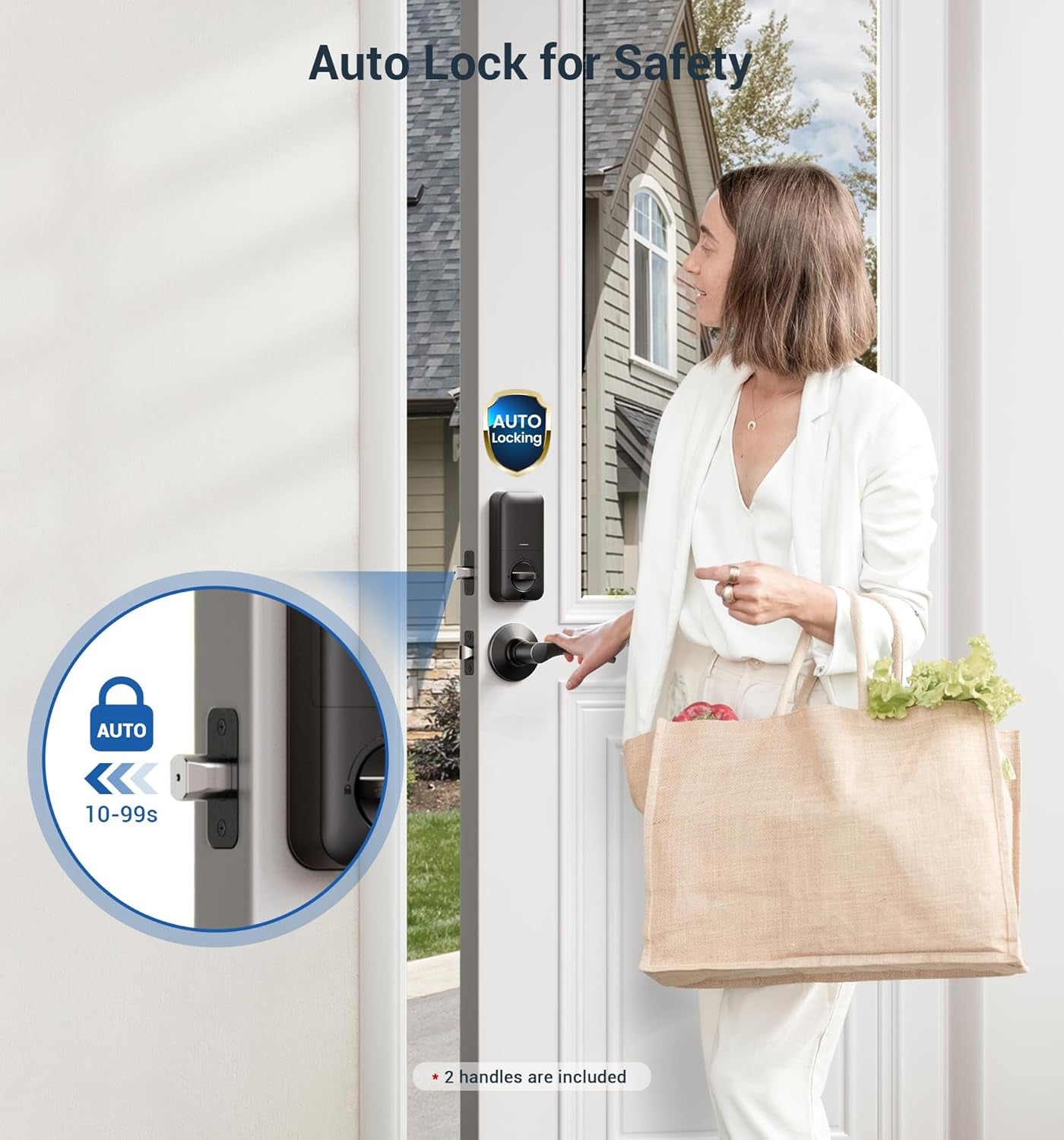 Keyless Fingerprint Door Lock Set - Smart Digital Deadbolt with 2 Lever Handles, Auto-Locking, Easy Install, Matte Black Finish