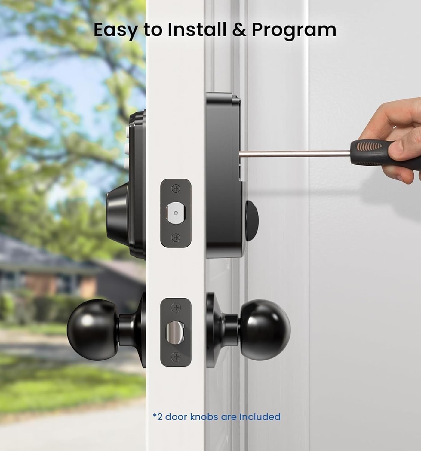 Smart Keyless Entry Door Lock Set - Electronic Backlit Keypad Deadbolt with 2 Knobs, Auto Lock, One-Time Codes & Easy Installation in Matte Black