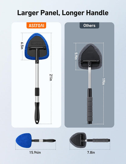 Ultimate Windshield Cleaner Tool - Car Interior Detailing Kit with Extendable Handle & 4 Reusable Microfiber Pads, Perfect for Auto Glass Wiping - 15.9In-21In, Blue