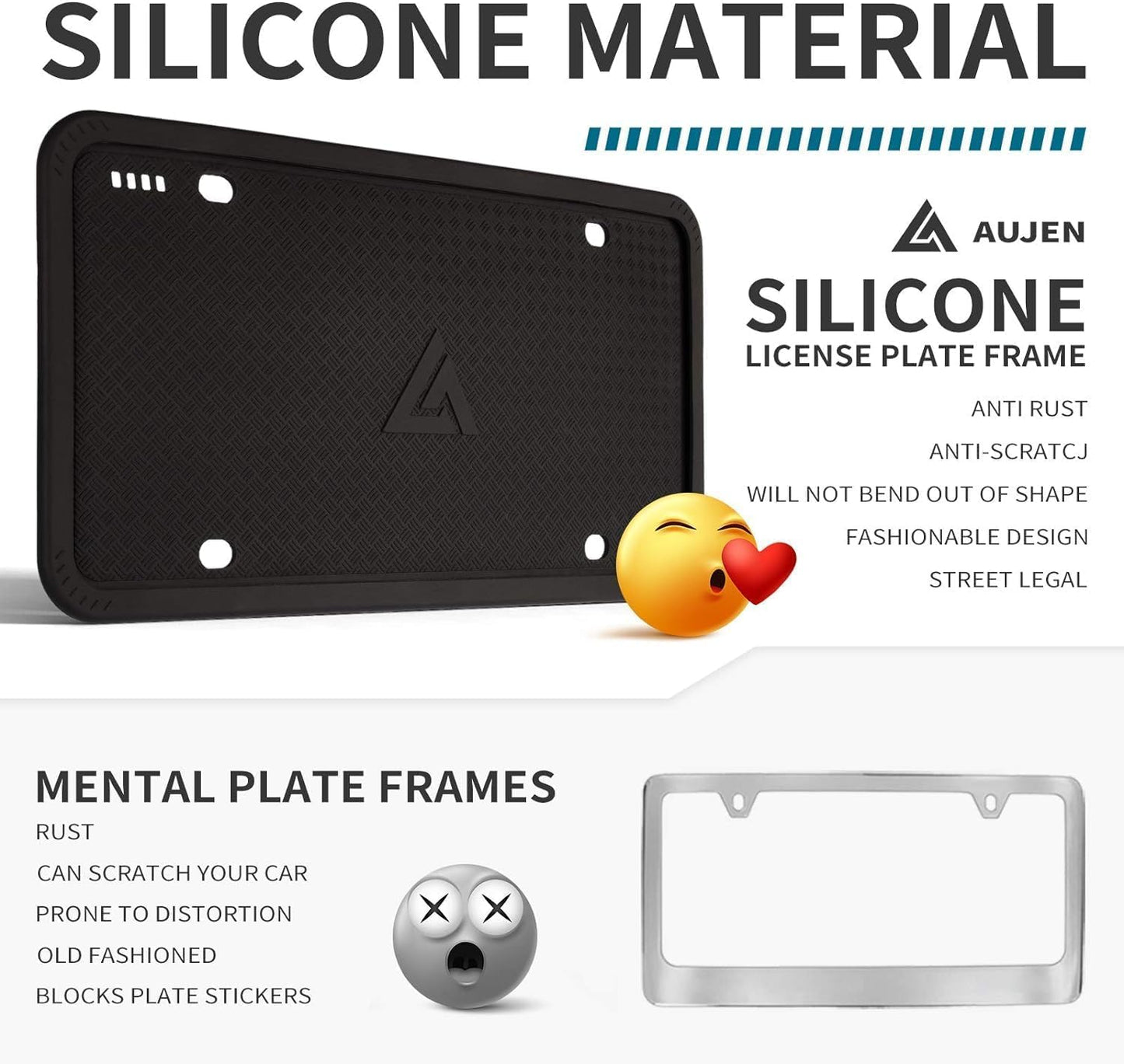 Premium Black Silicone License Plate Frames - 2 Pack, Universal Rust-Proof & Weather-Resistant Car Accessories
