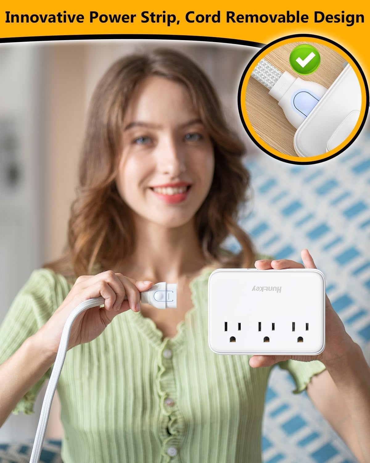 Professional Power Strip with Detachable Cord (4FT), 3 Non-Surge Outlets for Travel and Cruise, 4 USB Ports (2 USB-C, 2 USB-A), ETL Certified